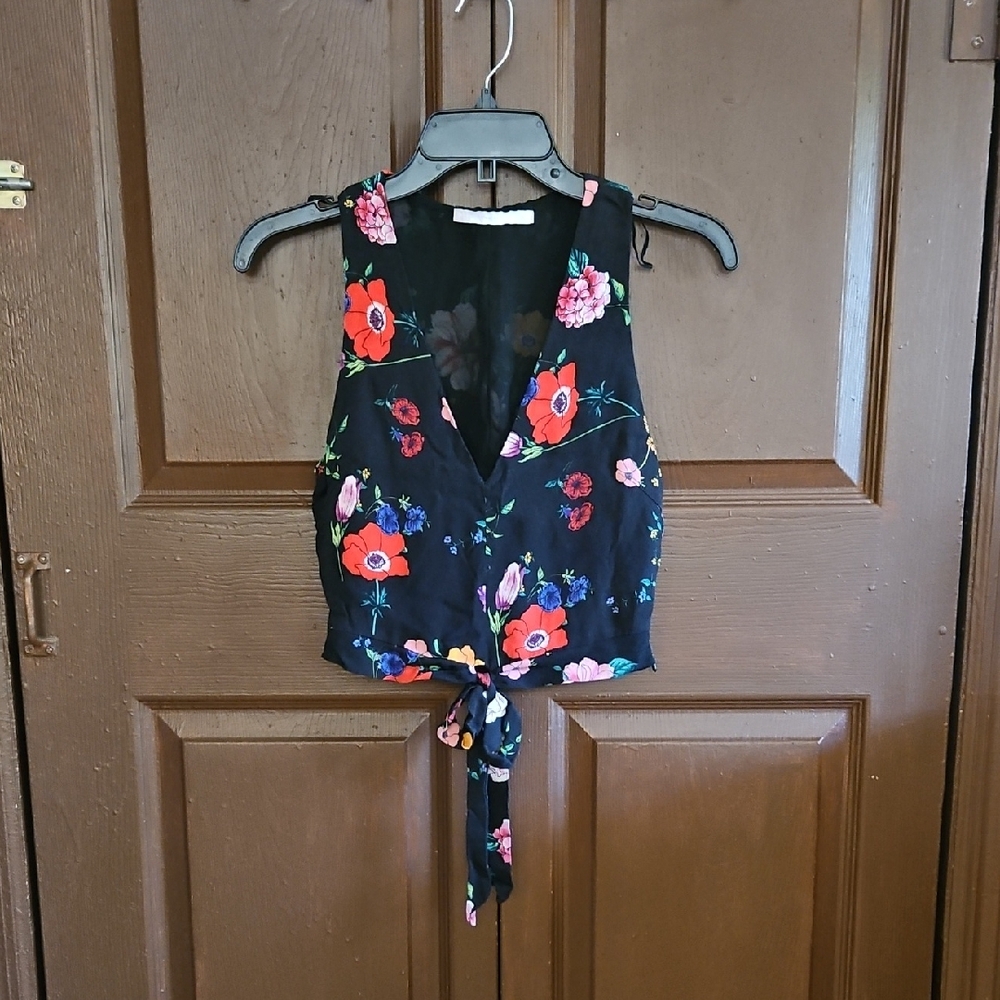 Zara Black Crop Tie-Front Tank Top